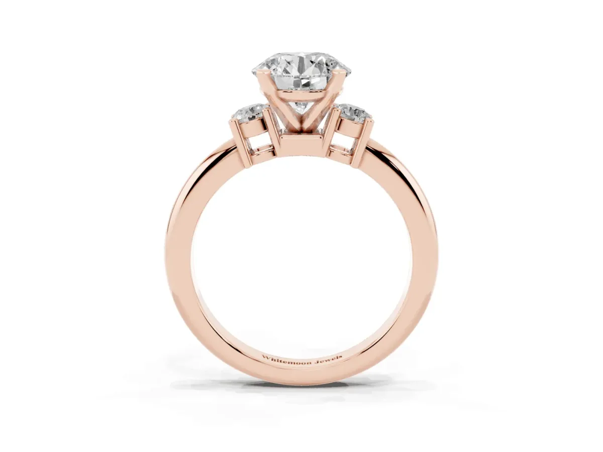 Three-Stone Round Cut Cut Diamond Solitaire with Prong Setting and Classic Band Rose gold