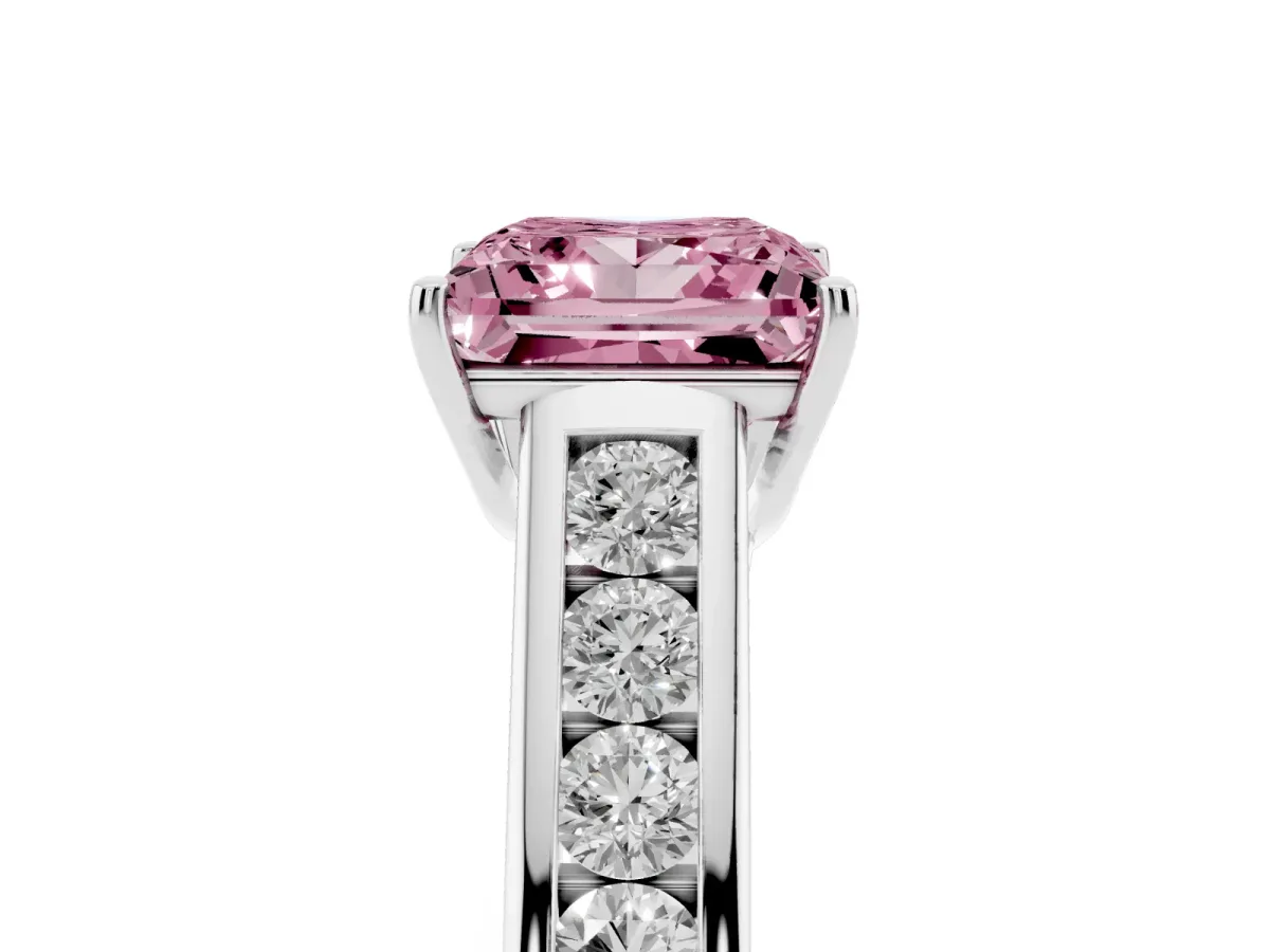 Fancy Pink Princess Cut Solitaire Channel-Set Diamond Engagement Ring with Four-Prong Setting Silver