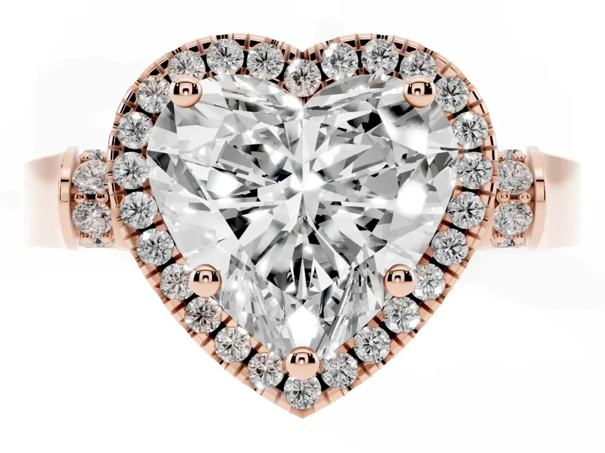Heart Cut Halo Round Diamond Twist Band with Four-Prong Setting Rose gold