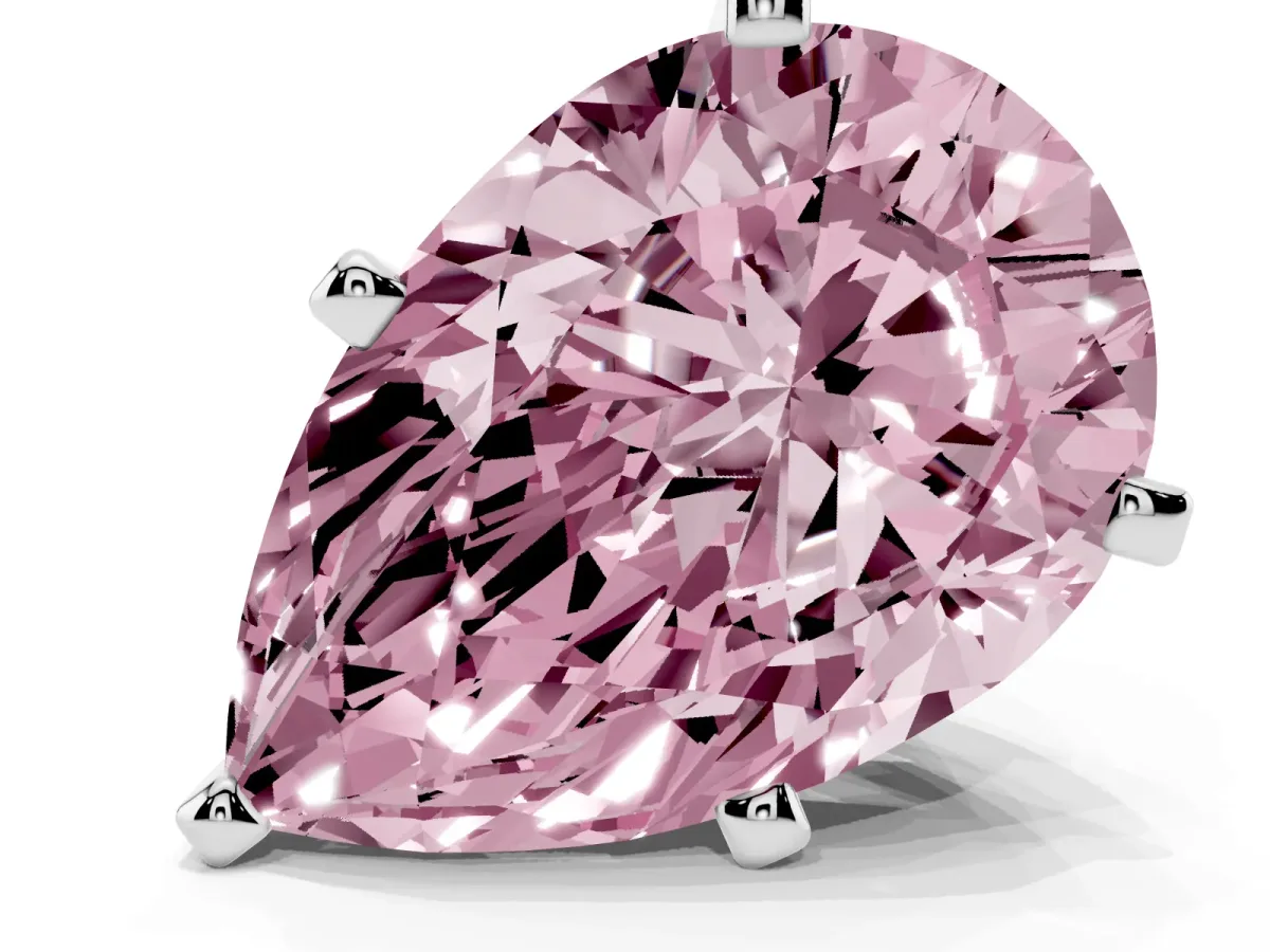 Fancy Pink Pear Cut Diamond Solitaire Ring with Prong Setting and Classic Band Silver