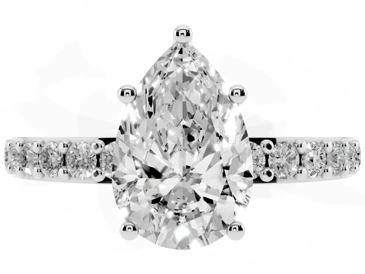 Pear Cut Cut Diamond Solitaire with Pave Band and Four-Prong Setting Silver