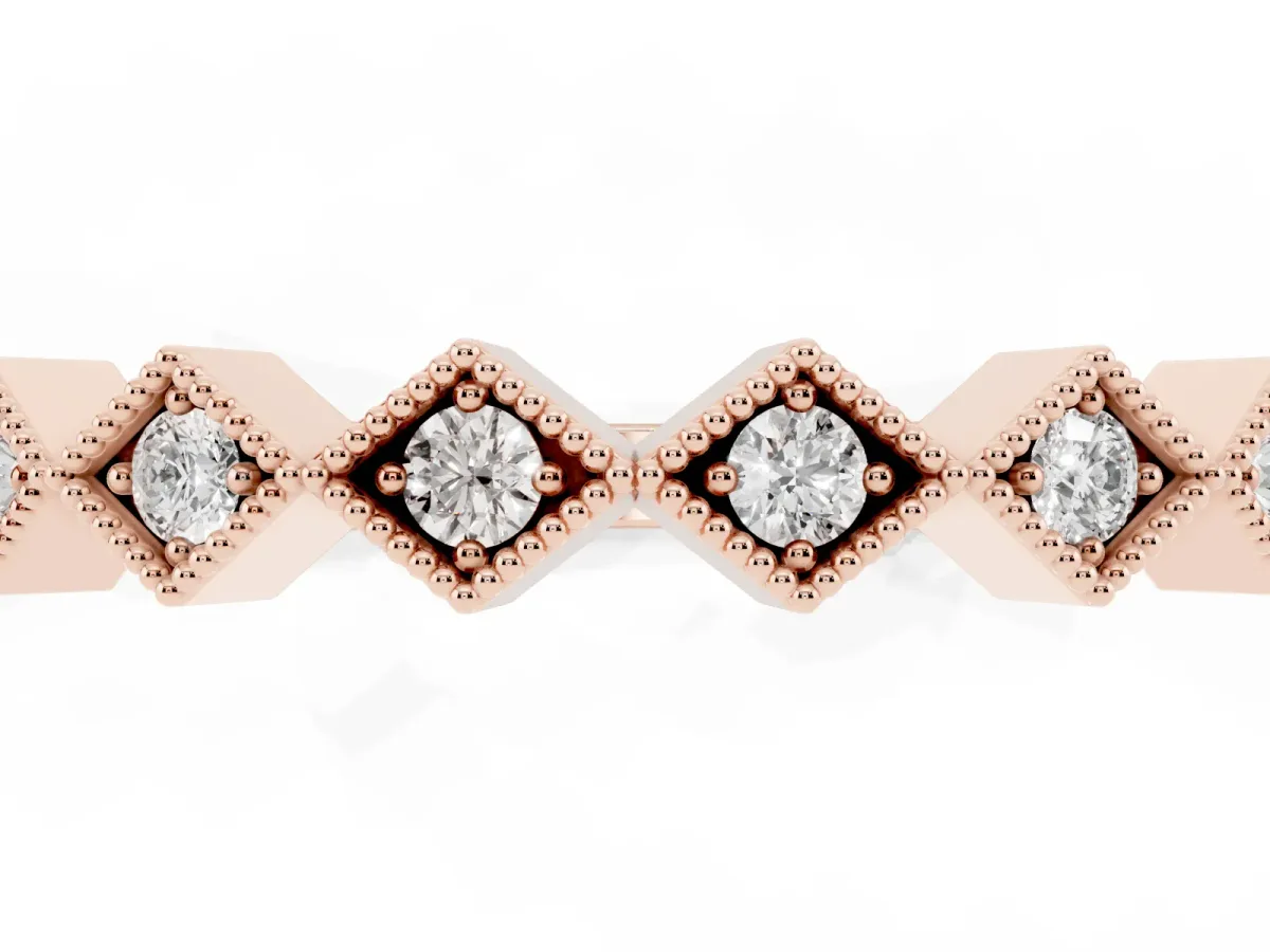 Milgrain Diamond Geometric Stackable Band with Round Cut Stones and Bezel Setting Rose gold