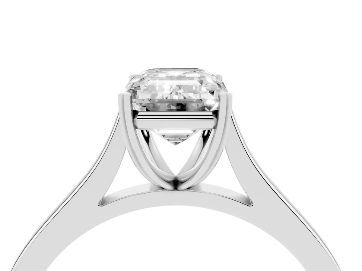 Emerald Cut Solitaire Heart Prong Engagement Ring with Tapered Band White gold