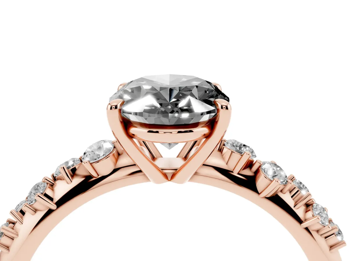 Fancy Black Oval Cut Diamond Cluster Side Stone Solitaire Ring with Prong Setting Rose gold