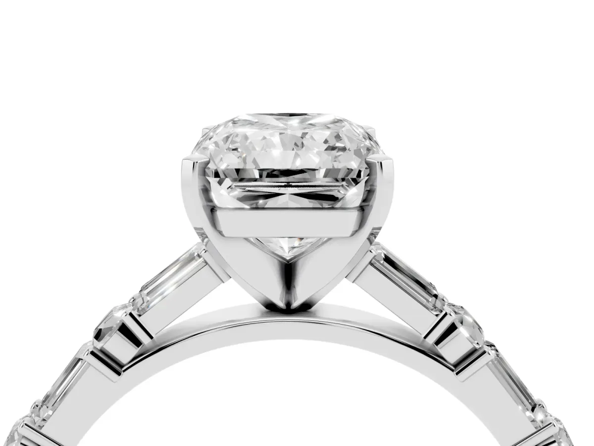Radiant Cut Diamond Solitaire with Side Baguettes and Channel Set Band Silver