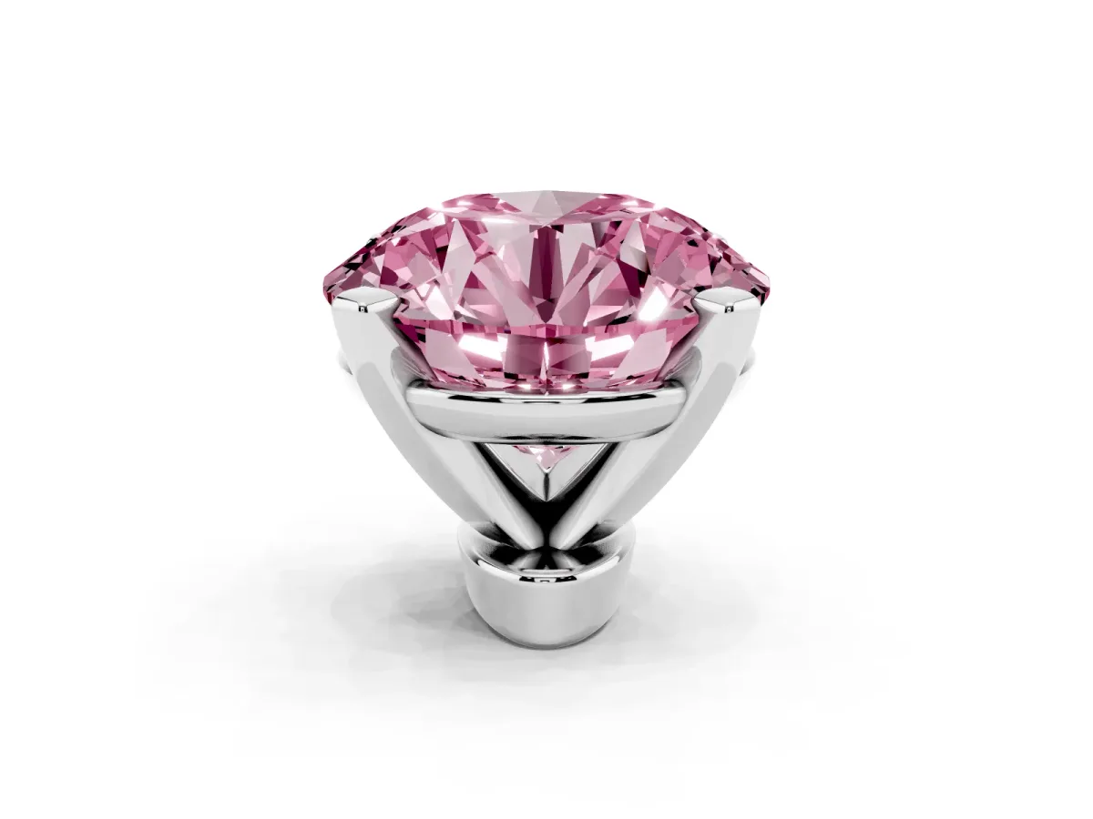 Fancy Pink Round Cut Diamond Solitaire Ring with Prong Setting and Classic Band Silver