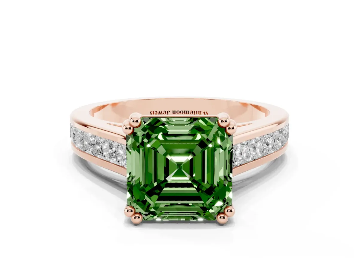Fancy Green Asscher Cut Cut Channel Set Solitaire Engagement Ring with Prong Setting Rose gold