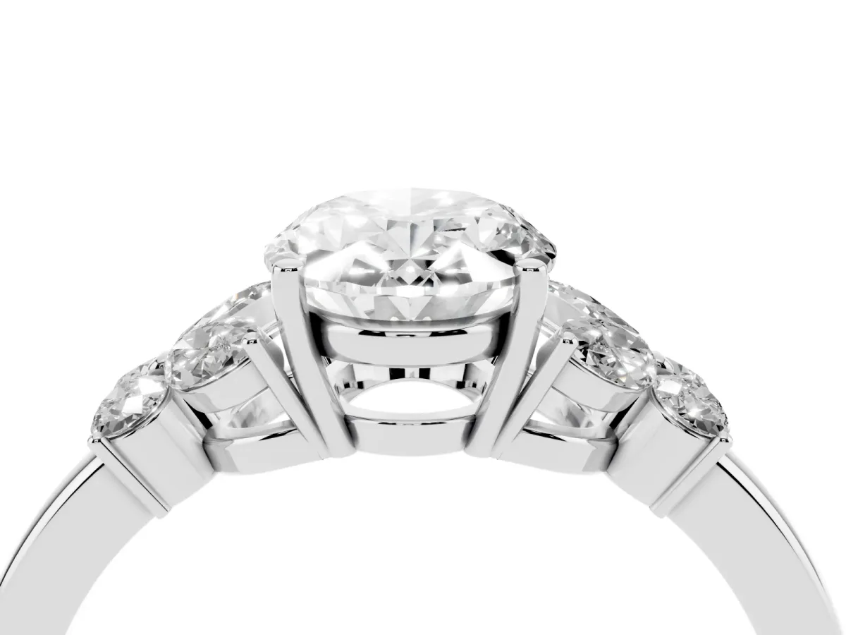 Oval Cut Cut Solitaire Floral Diamond Ring with Four-Prong Setting Platinum