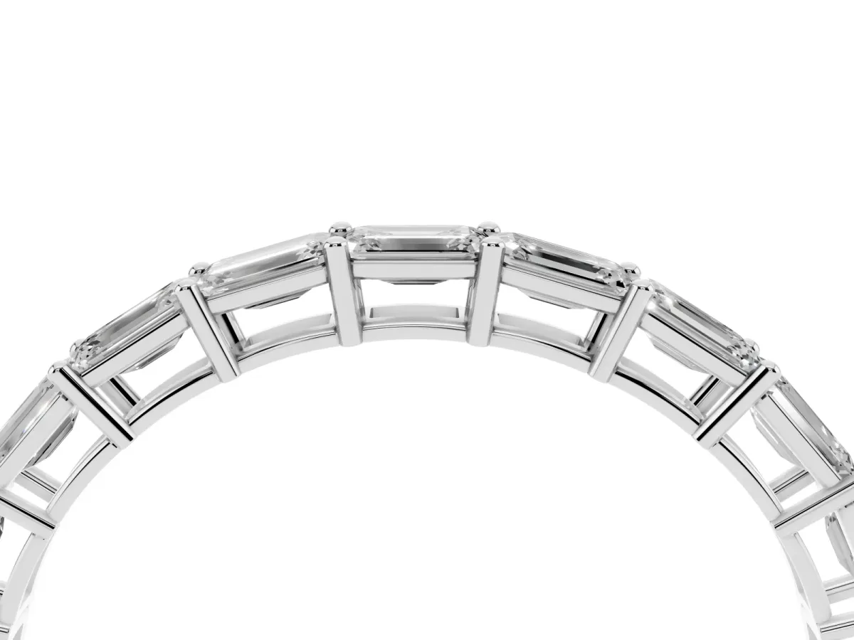 Emerald Cut Diamond Single Row Wedding Band Silver