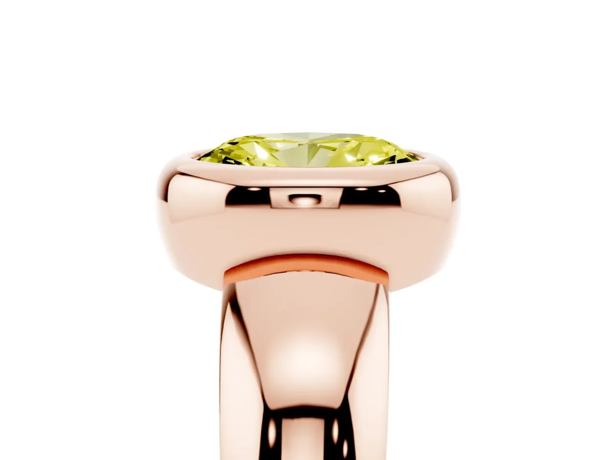 Fancy Yellow Bezel Set Oval Cut Solitaire Ring with Wide Band Rose gold