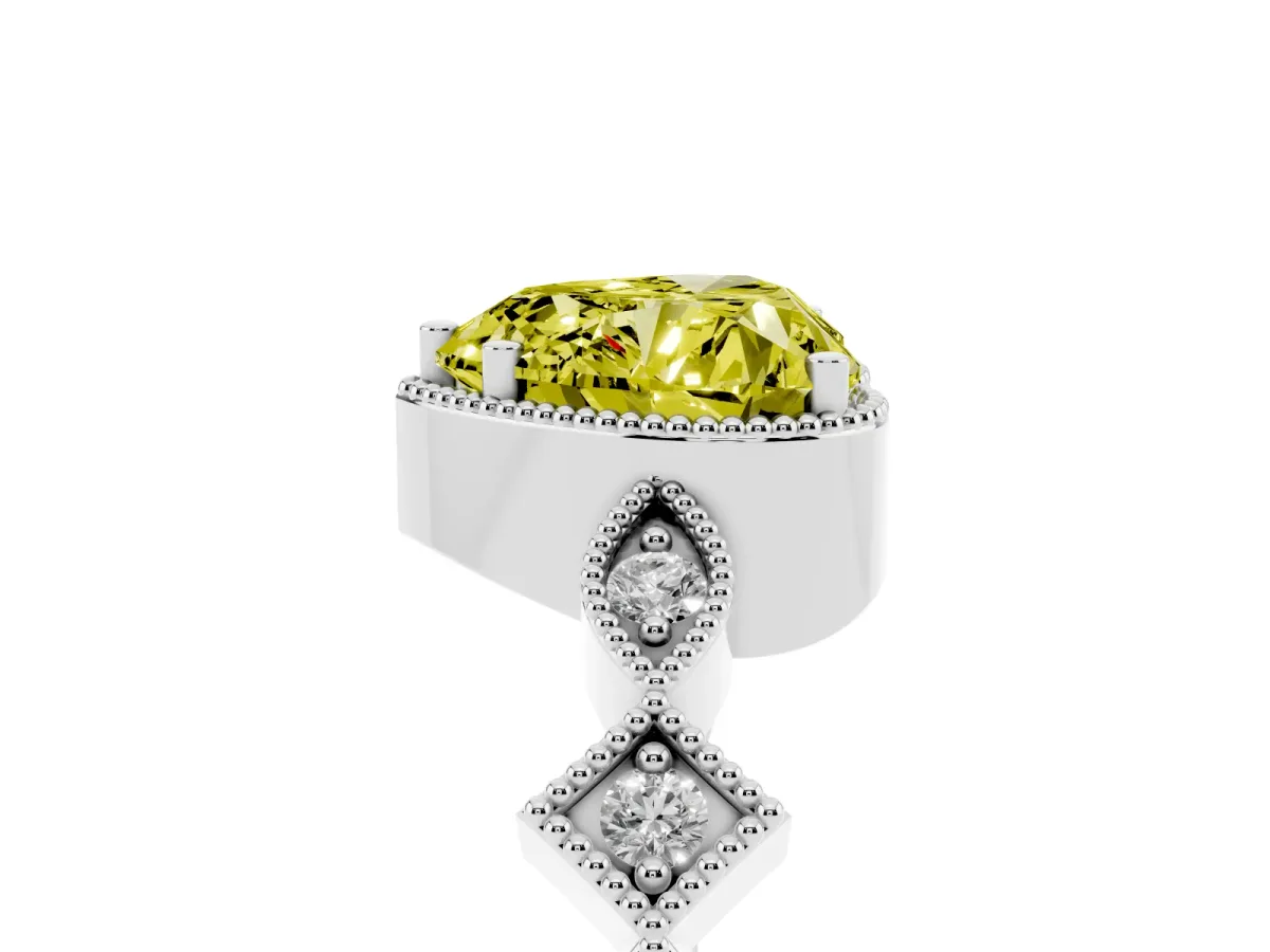 Fancy Yellow Heart Cut Milgrain Marquise Diamond Twist Band Ring Silver