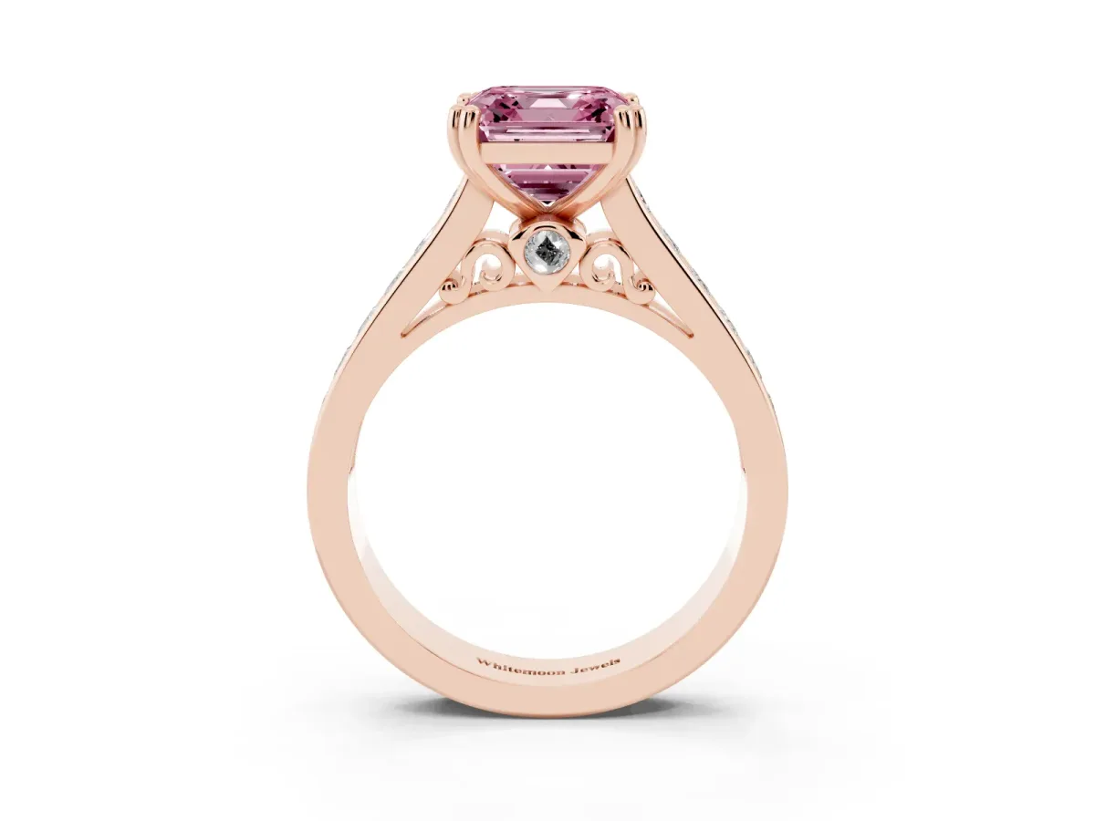 Fancy Pink Asscher Cut Cut Channel Set Solitaire Engagement Ring with Prong Setting Rose gold