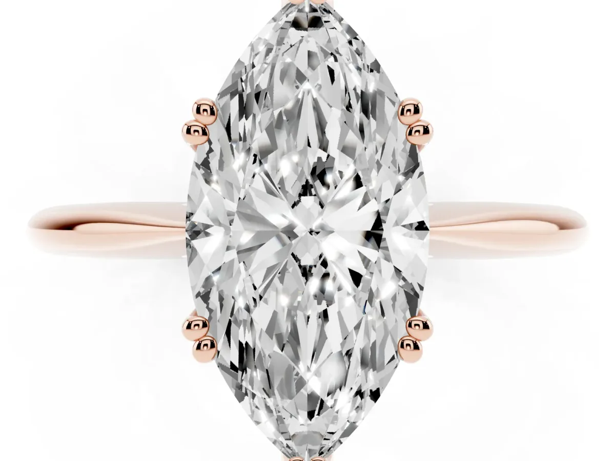 Marquise Cut Solitaire Diamond Ring with Six-Prong Setting and Classic Band Rose gold