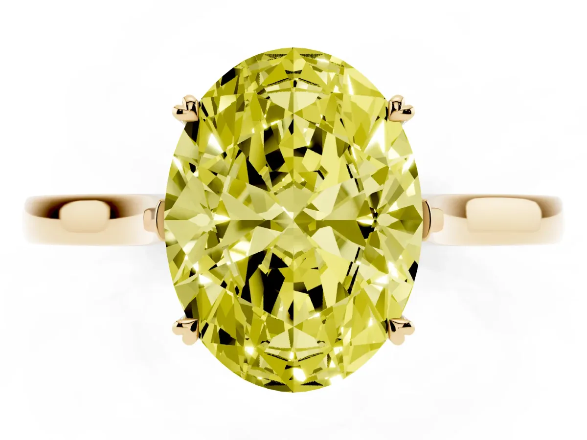 Fancy Yellow Oval Cut Solitaire Heart Prong Engagement Ring with Tapered Band Yellow gold