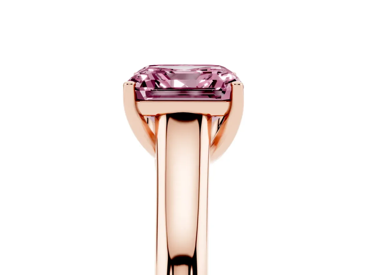 Fancy Pink Asscher Cut Solitaire Engagement Ring with Tapered Band and Four-Prong Setting Rose gold