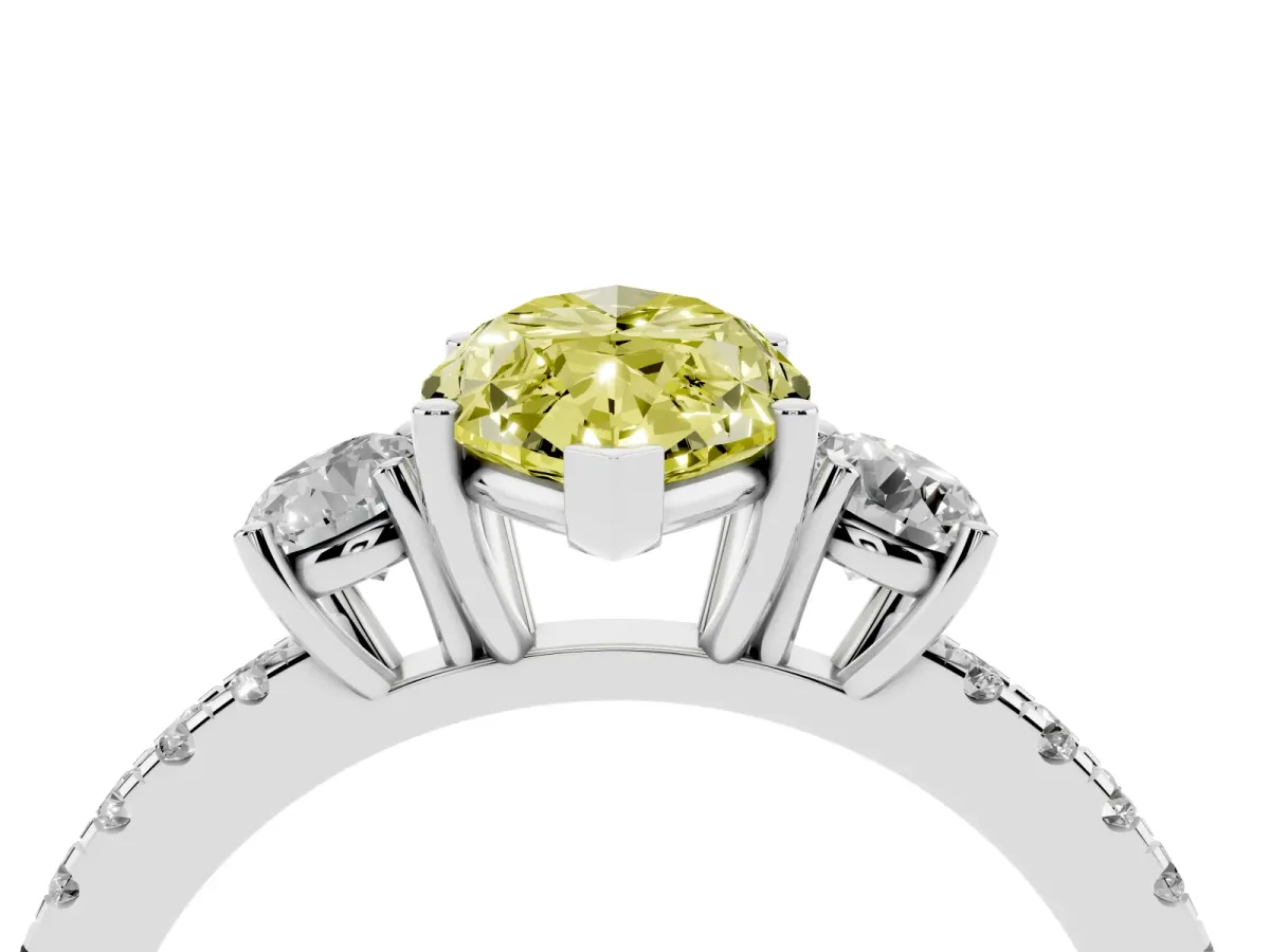 Fancy Yellow Three-Stone Marquise Cut Cut Diamond Pavé Band with Prong Setting Silver
