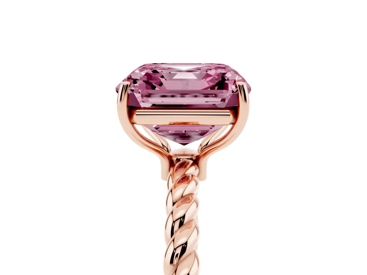 Fancy Pink Asscher Cut Solitaire Twist Band Ring with Four-Prong Setting Rose gold
