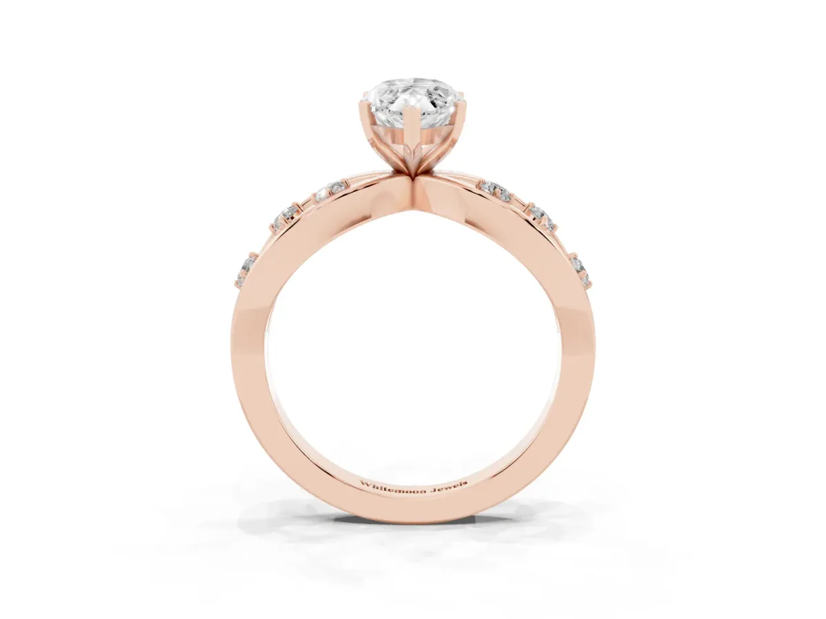 Marquise Cut Cut Solitaire Diamond with Side Stones on Criss-Cross Band and Four-Prong Setting Rose gold