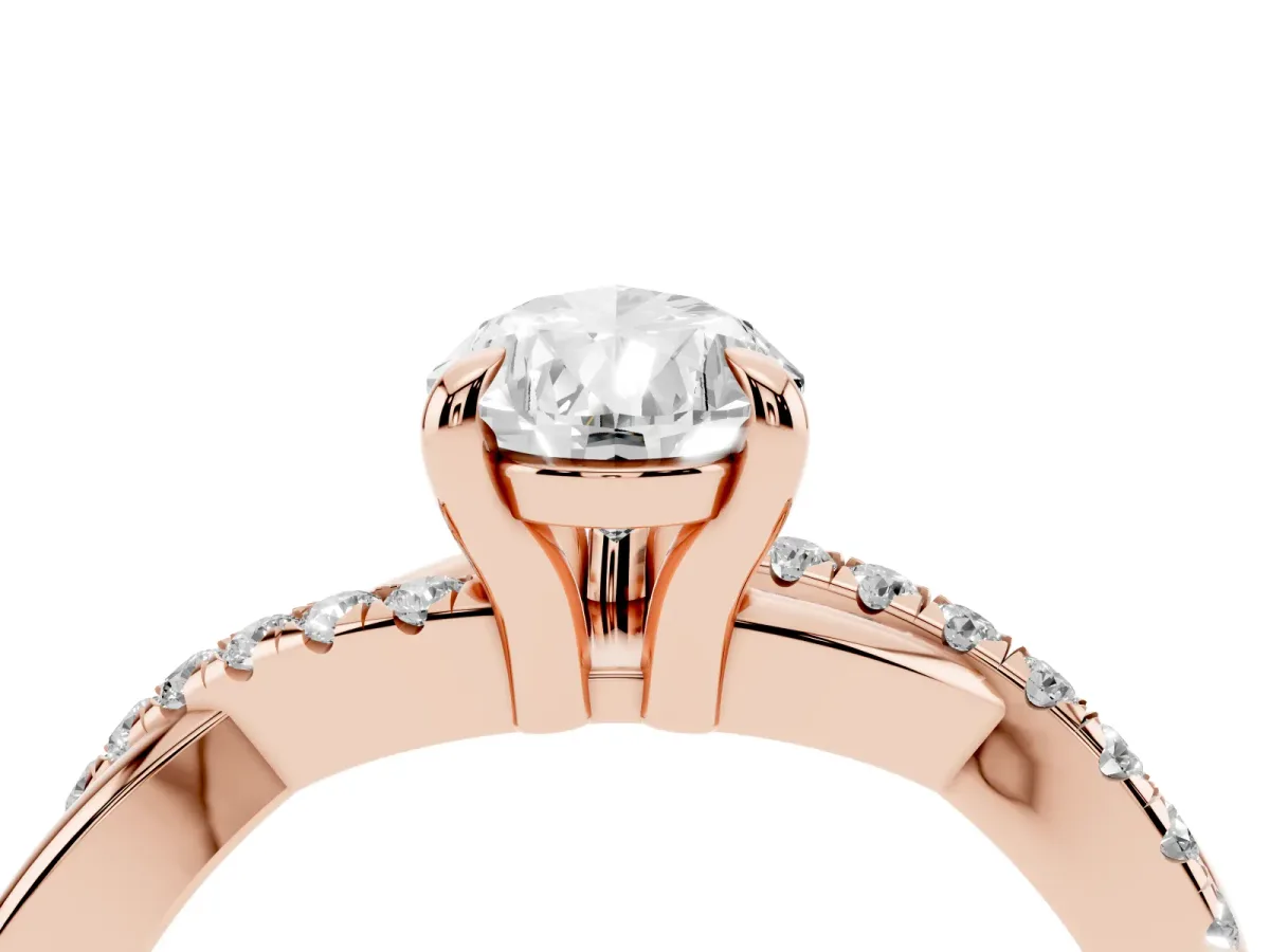 Pear Cut Cut Diamond Twist Band Solitaire with Prong Setting Rose gold