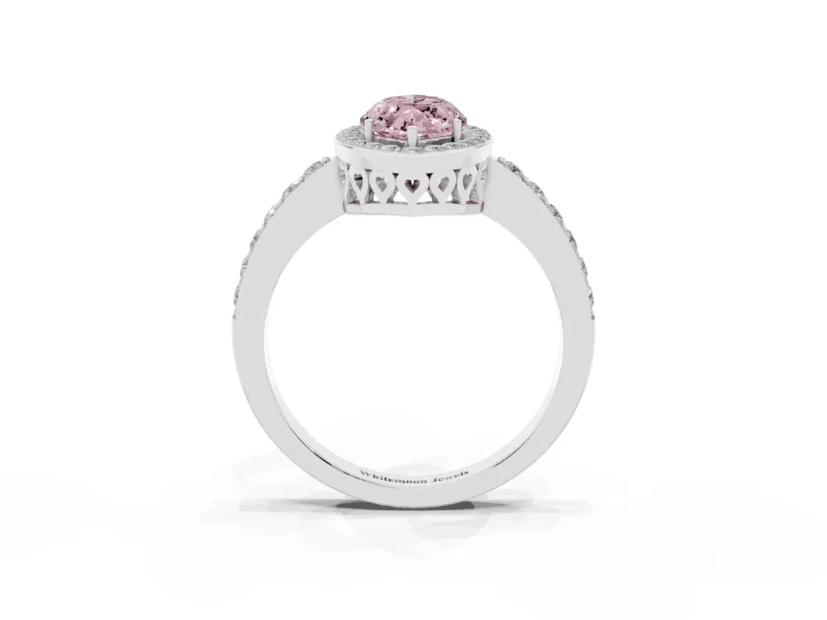 Fancy Pink Marquise Cut Halo Diamond Pavé Band Ring with Prong Setting Silver