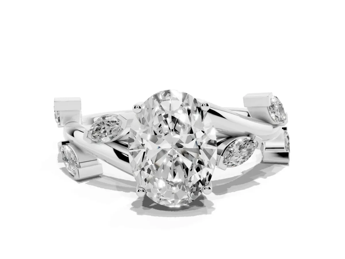 Oval Cut Solitaire Twisted Band Marquise Accent Prong Setting Ring Silver