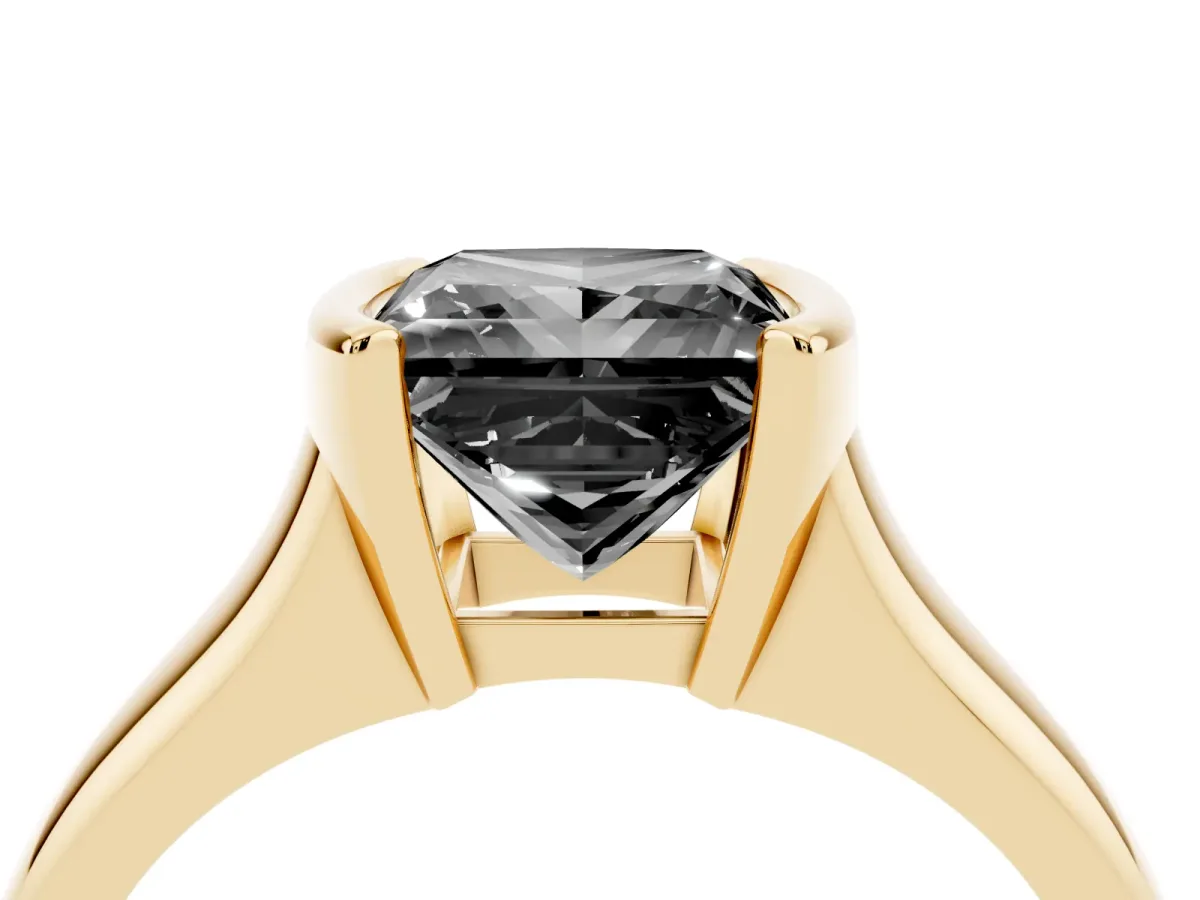 Fancy Black Princess Cut Solitaire Tension Set Diamond Ring with Split Shank Band Yellow gold