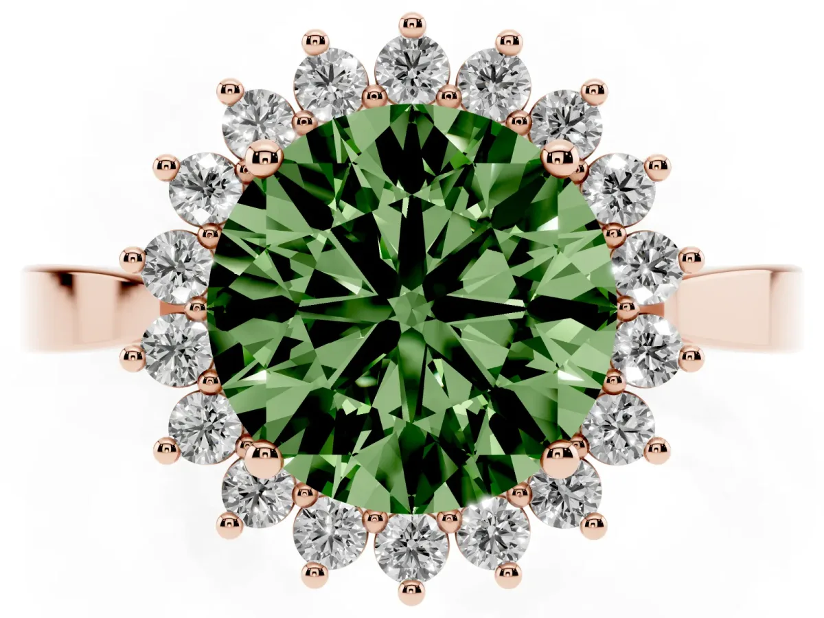 Fancy Green Round Cut Cut Diamond Halo Ring with Round Brilliant Halo and Solitaire Band Rose gold