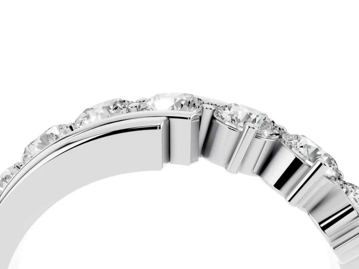Round Diamond Wave Band with Channel and Shared Prong Setting Silver