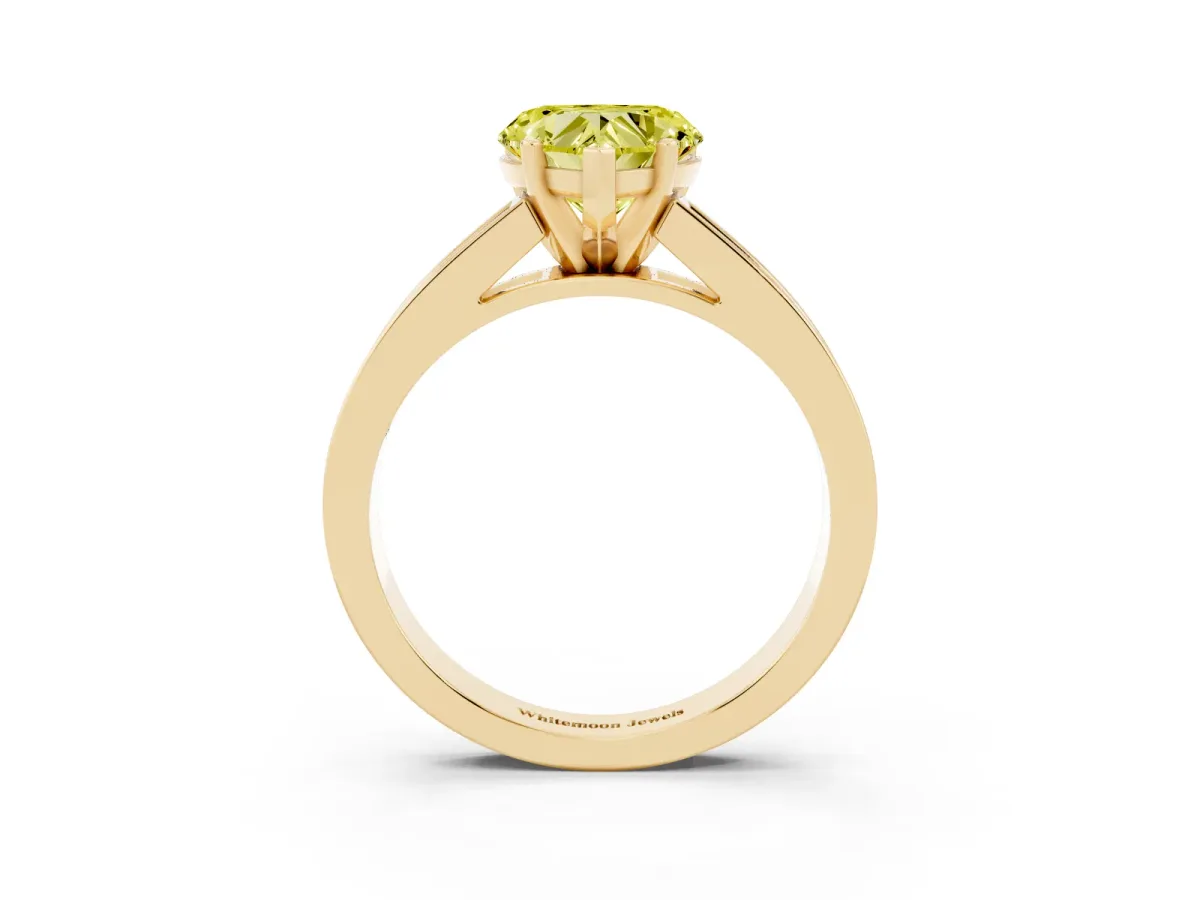 Fancy Yellow Heart Cut Solitaire Diamond Ring with Channel-Set Band and Four-Prong Setting Yellow gold