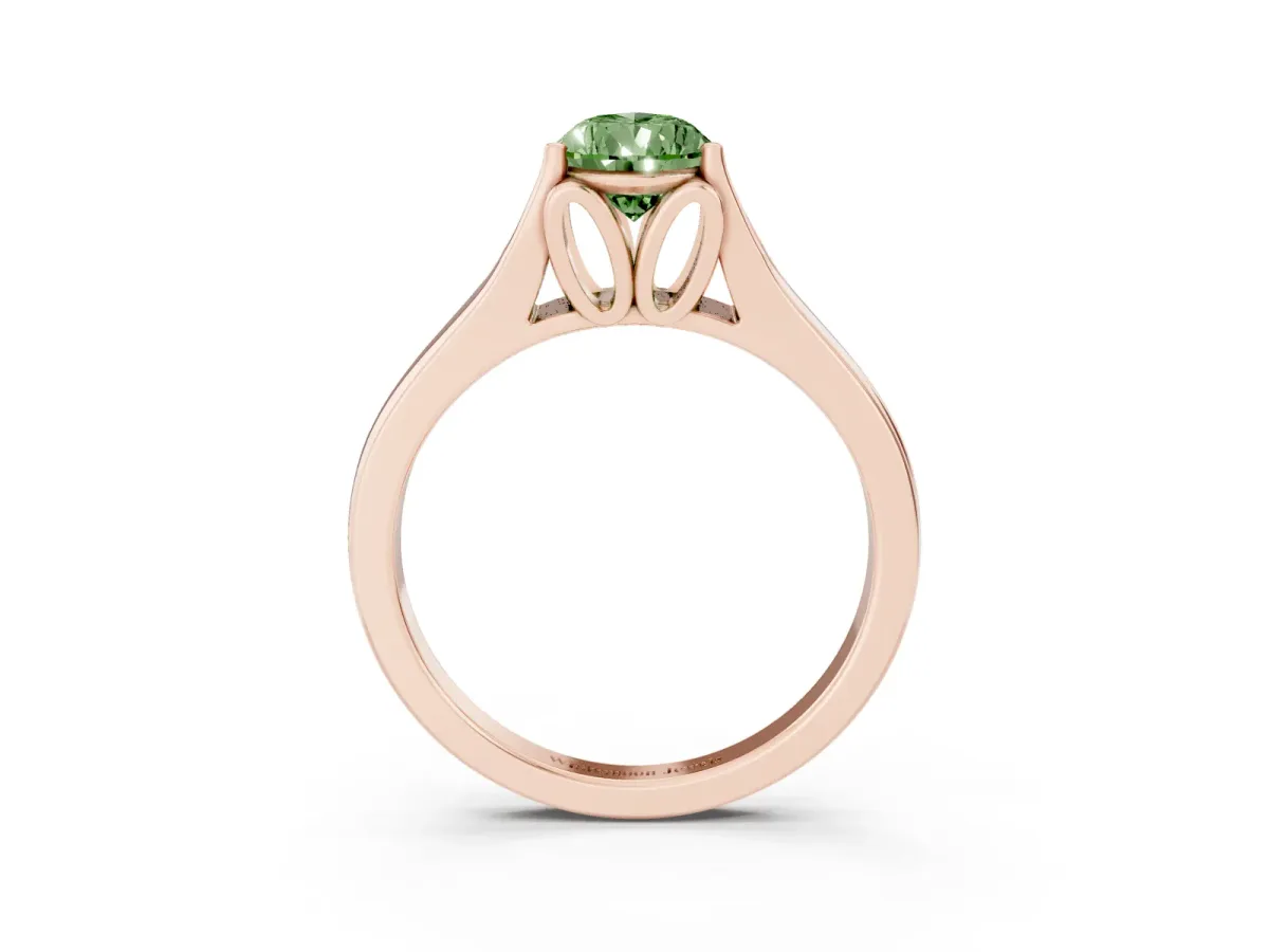 Fancy Green Pear Cut Solitaire Diamond Ring with Cathedral Band and Four-Prong Setting Rose gold