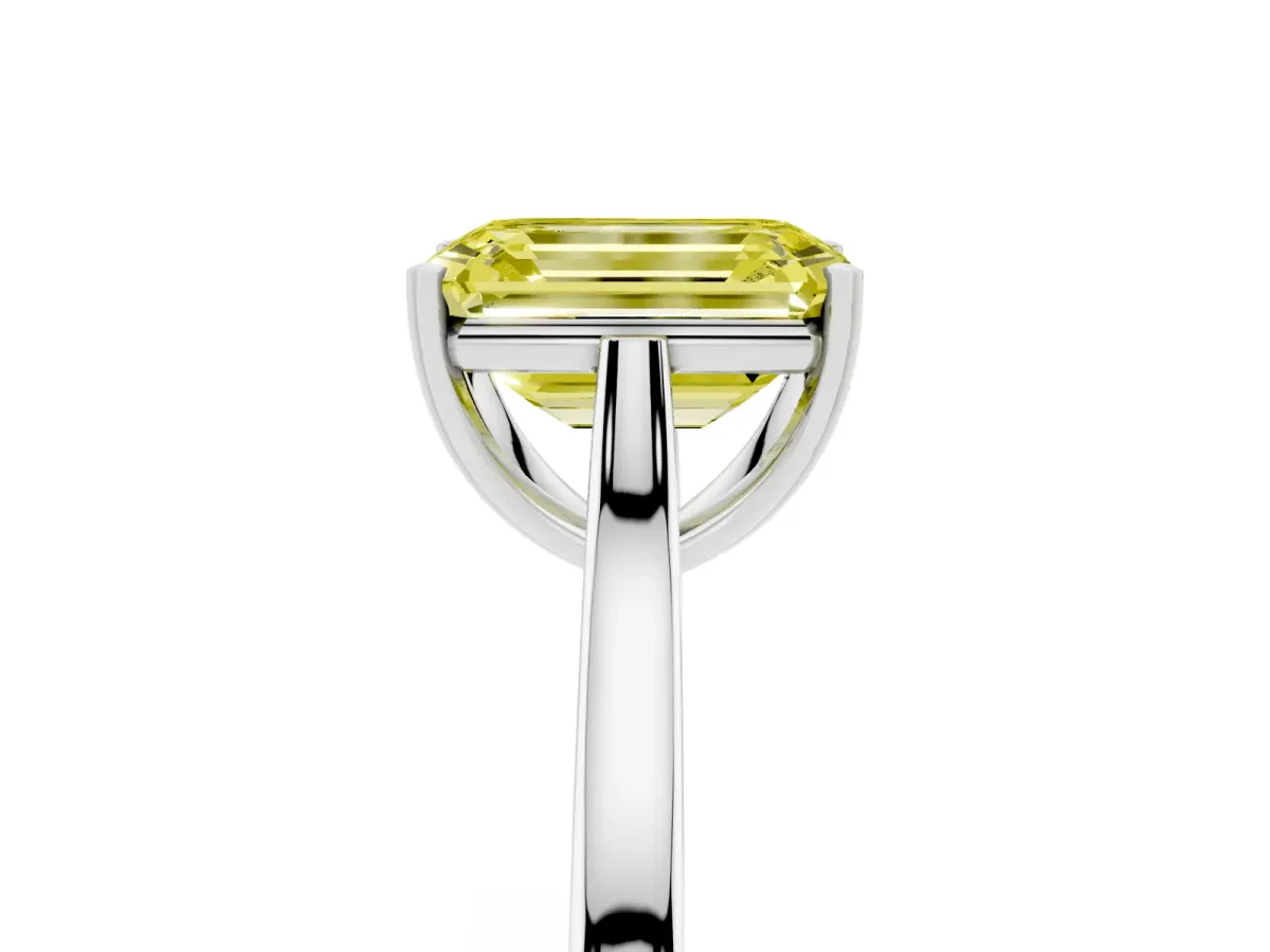 Fancy Yellow Emerald Cut Solitaire Heart Prong Engagement Ring with Tapered Band White gold