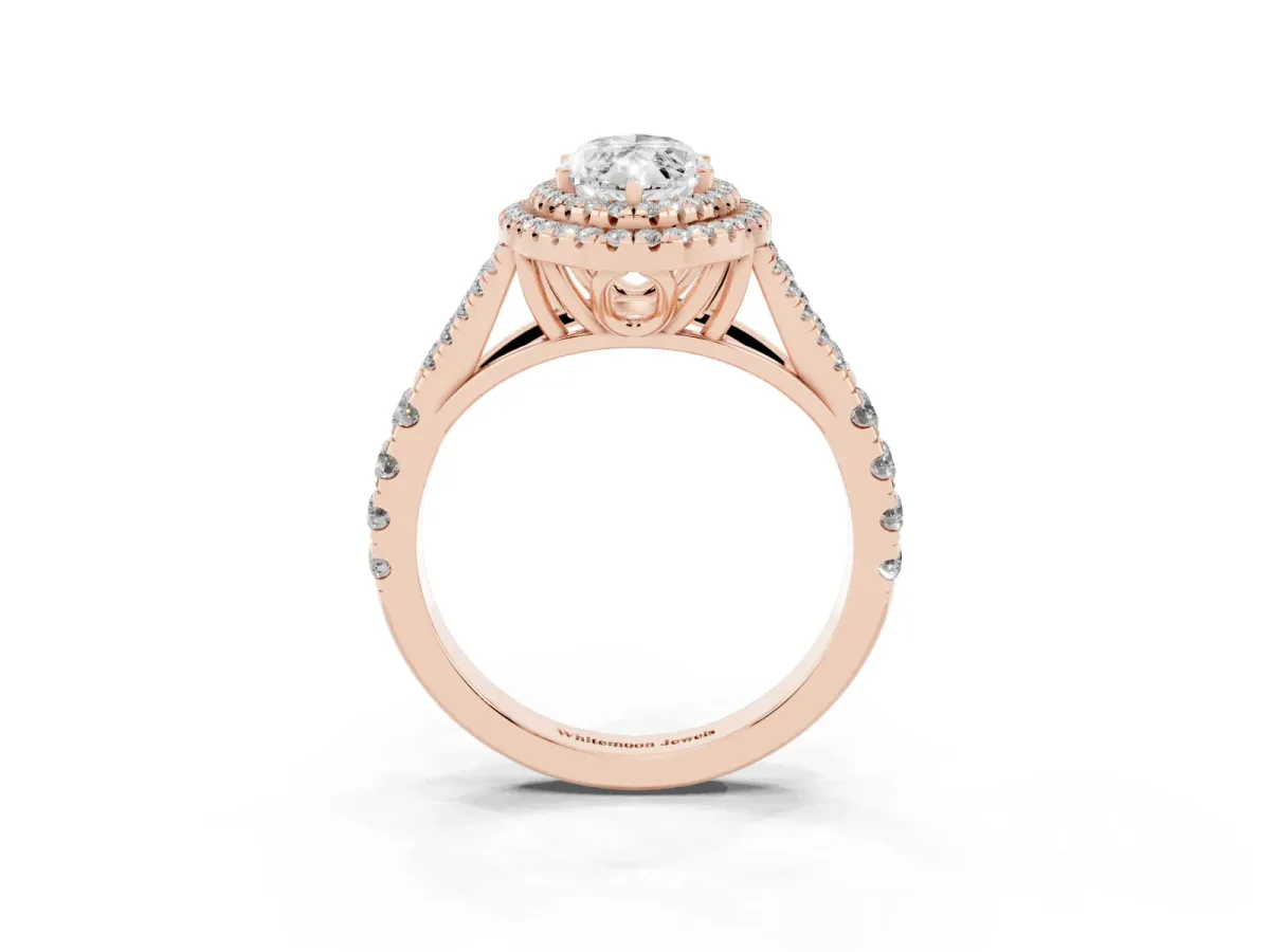 Marquise Cut Cut Double Halo Split Shank Diamond Ring with Prong Setting Rose gold