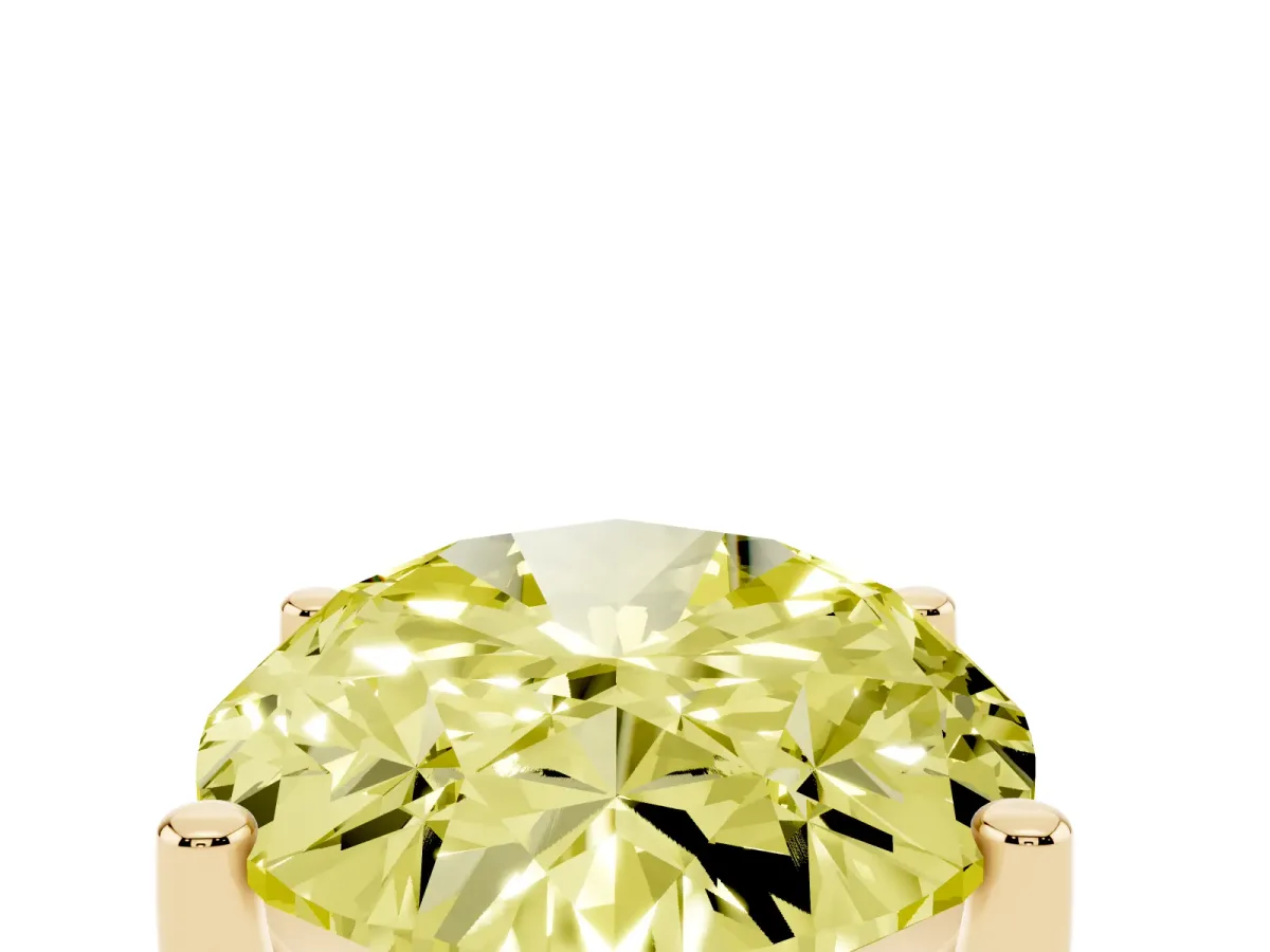 Fancy Yellow Oval Cut Cut Diamond Solitaire Engagement Ring with Tapered Plain Band and Four-Prong Setting Yellow gold