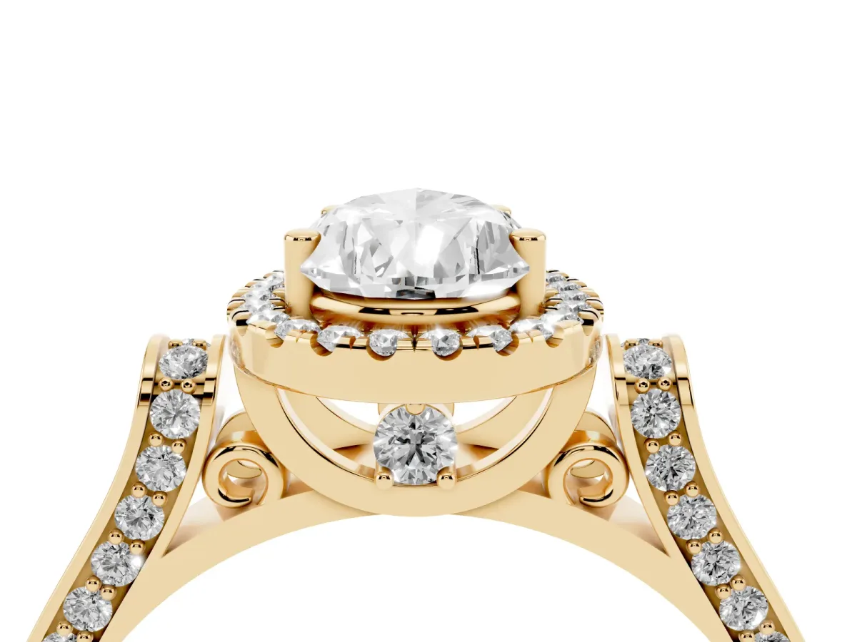 Pear Cut Halo Pave Split Shank Prong Setting Ring Yellow gold