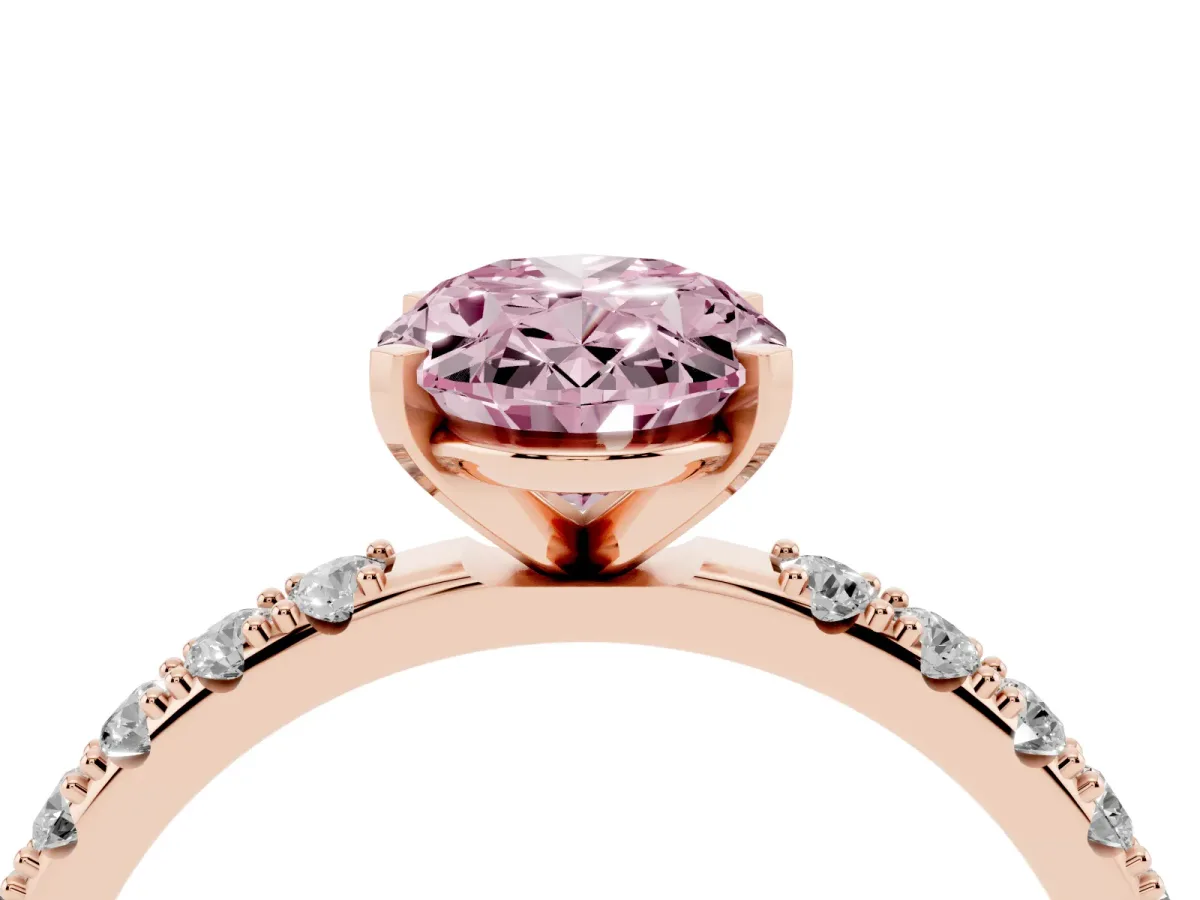 Fancy Pink Oval Cut Diamond Solitaire Pavé Band with Four-Prong Setting Rose gold