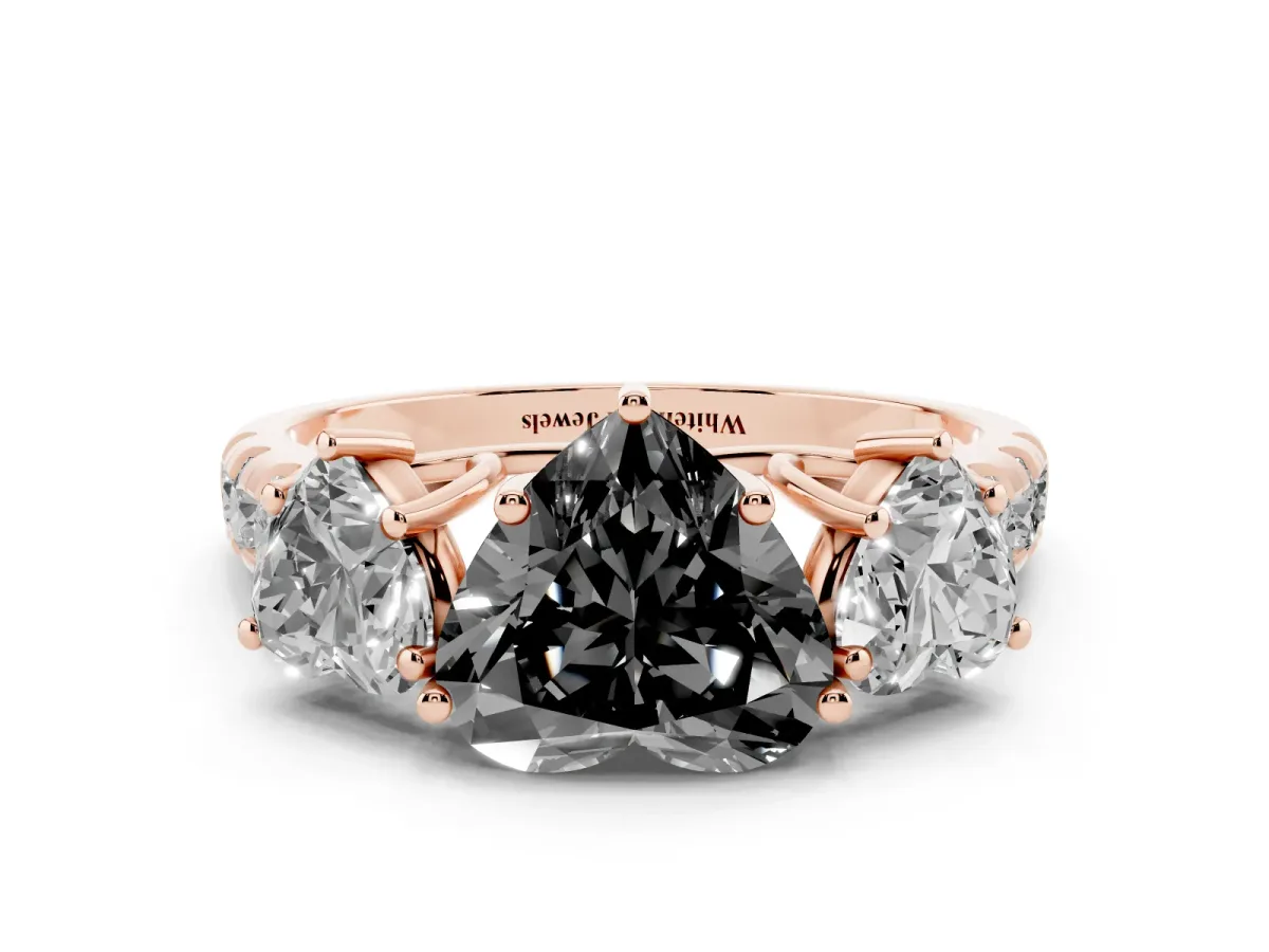 Fancy Black Three-Stone Heart Cut Diamond Pavé Band with Prong Setting Rose gold