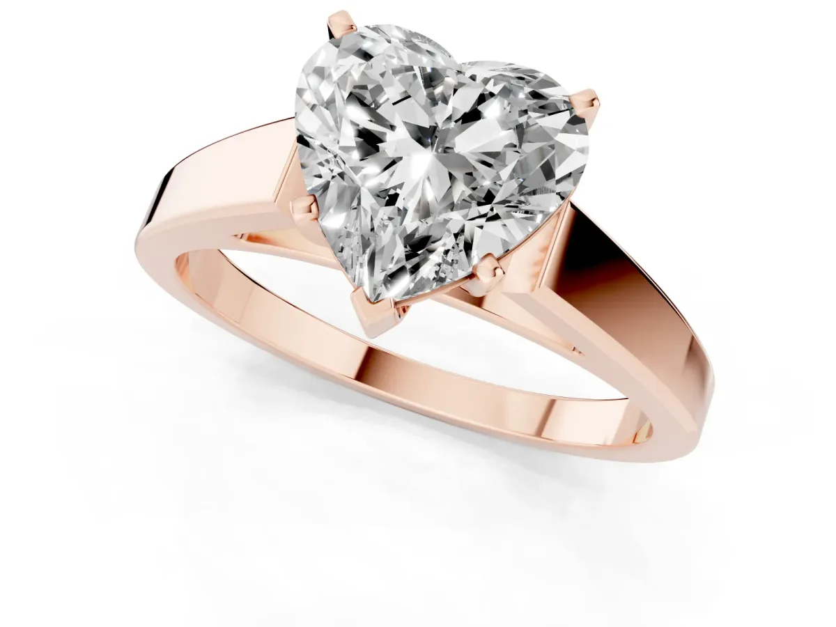 Heart Cut Solitaire Engagement Ring with Four-Prong Setting and Tapered Band Rose gold