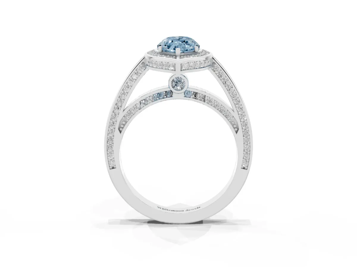 Fancy Blue Marquise Cut Cut Halo Pave Split Shank Prong Setting Ring Silver