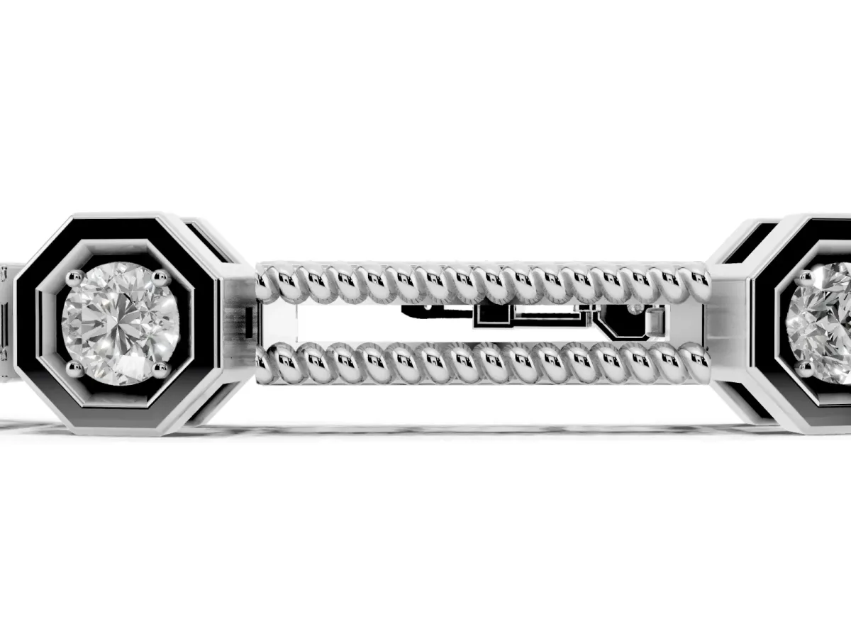 Hexagonal Diamond Tennis Bracelet with Bezel Setting and Rope Band Silver