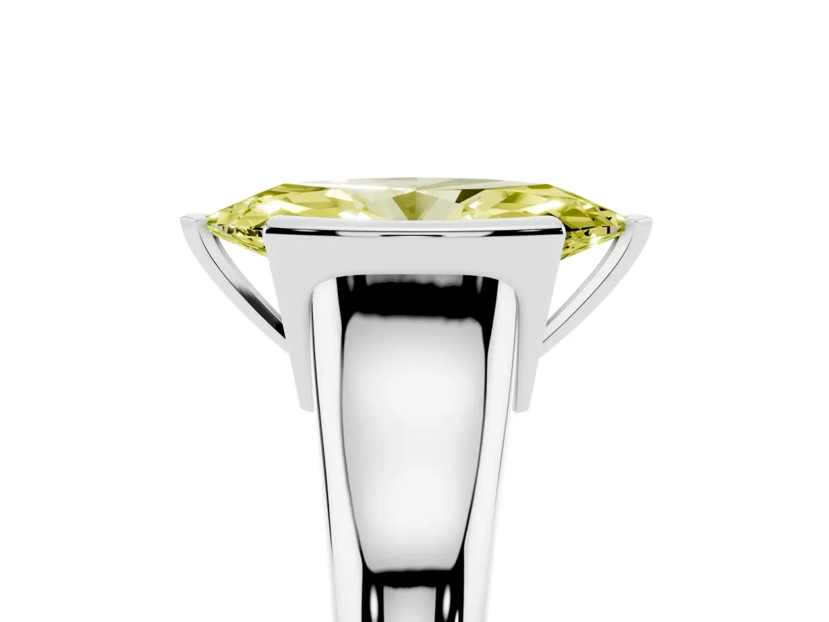 Fancy Yellow Marquise Cut Solitaire Tension Set Diamond Ring with Split Shank Band Silver