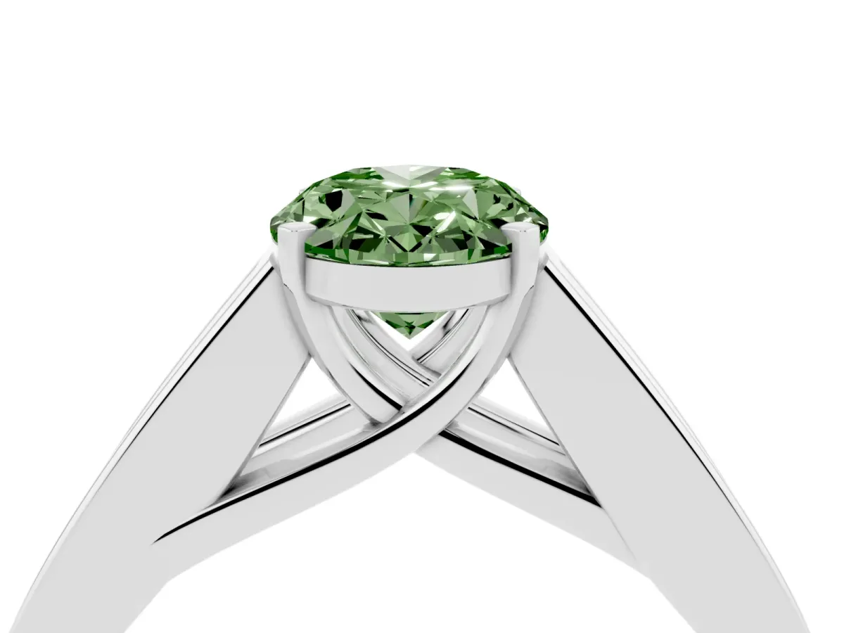 Fancy Green Oval Cut Cut Channel Set Solitaire Ring with Four-Prong Setting Silver