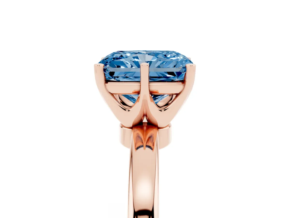 Fancy Blue Radiant Cut Solitaire Diamond Ring with Six-Prong Setting on a Classic Band Rose gold