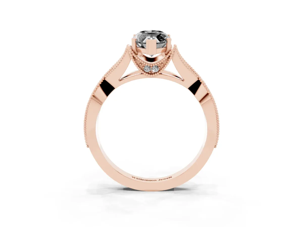 Fancy Black Marquise Cut Cut Diamond Twisted Band with Milgrain Pave Setting and Four-Prong Setting Rose gold
