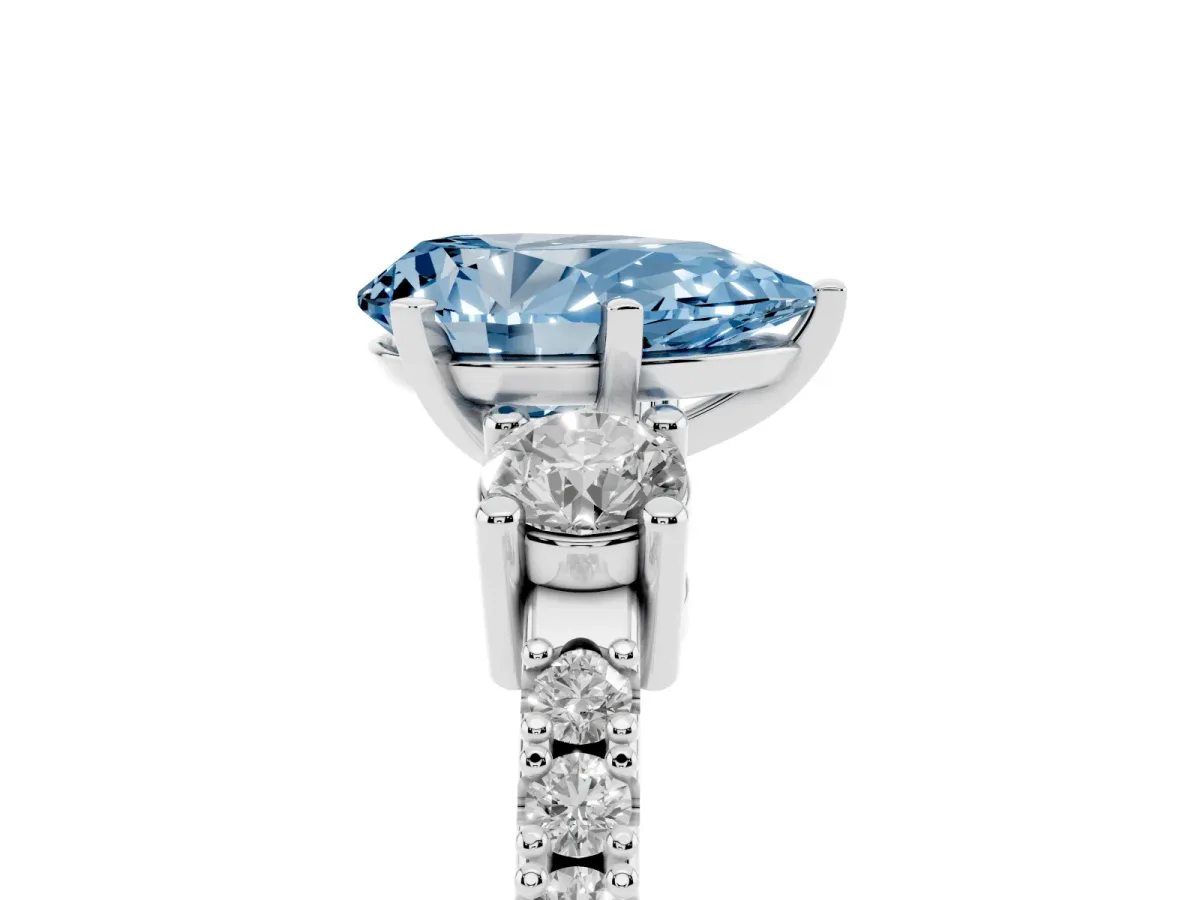 Fancy Blue Pear Cut Three-Stone Diamond Pavé Band with Prong Setting Silver