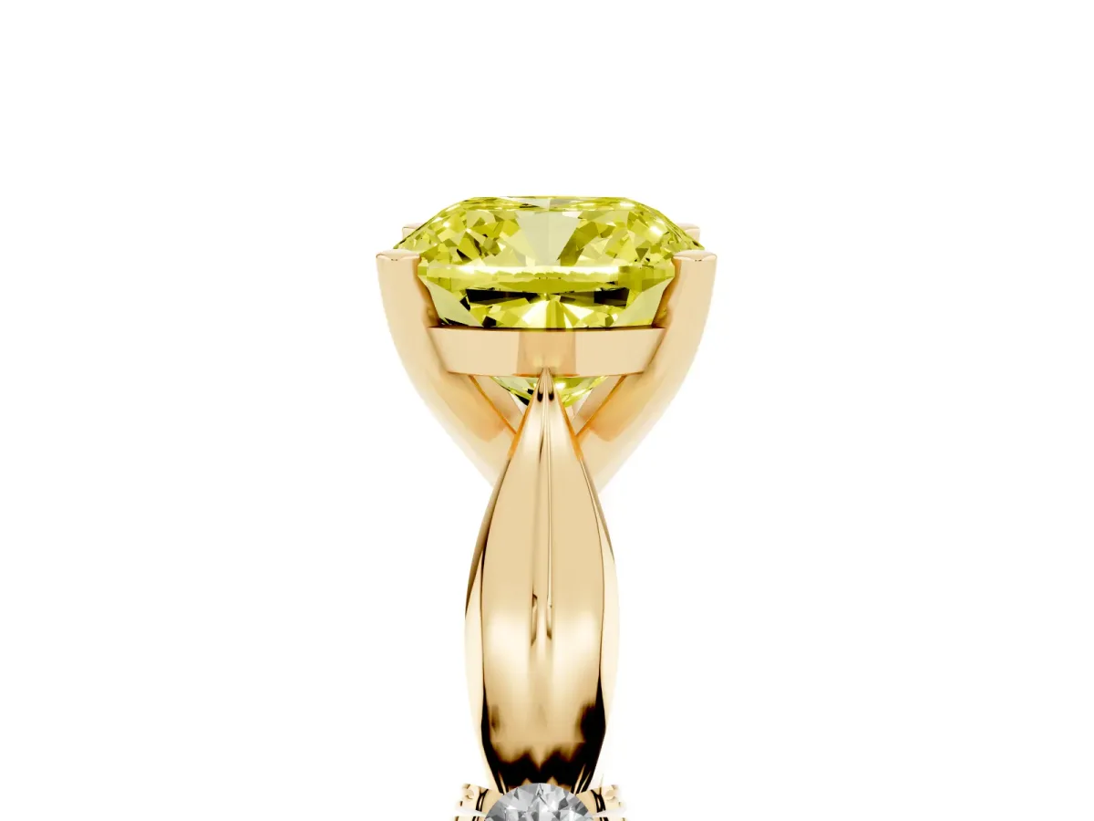 Fancy Yellow Cushion Cut Solitaire Diamond Twisted Band with Four-Prong Setting Yellow gold