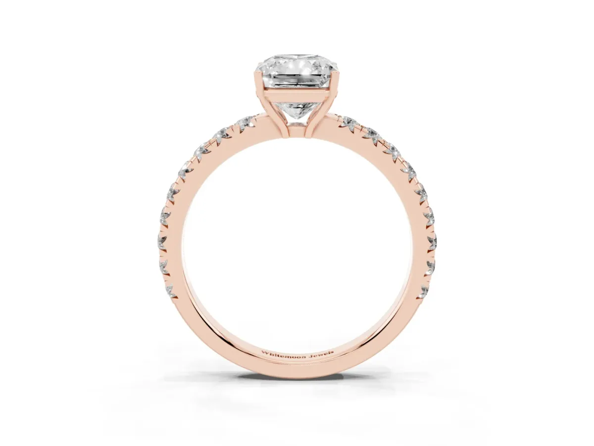 Radiant Cut Diamond Pavé Solitaire Engagement Ring with Four-Prong Setting Rose gold