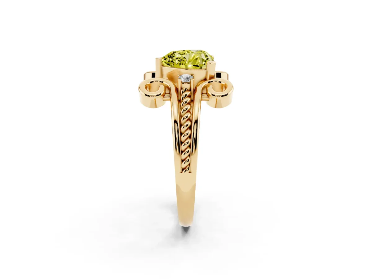 Fancy Yellow Heart Cut Solitaire Twisted Band Scroll Prong Ring Yellow gold