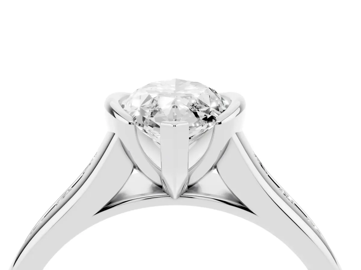 Marquise Cut Solitaire Bezel-Set Diamond Ring with Channel-Set Band Platinum