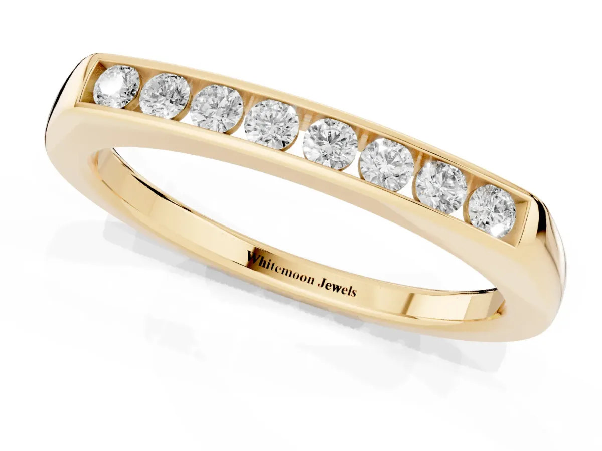 Channel Set Round Diamond Flat Band Yellow gold