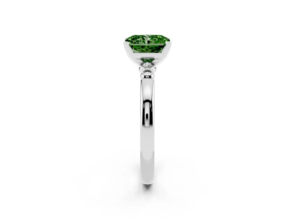 Fancy Green Radiant Cut Solitaire Beaded Band with Four-Prong Setting Silver